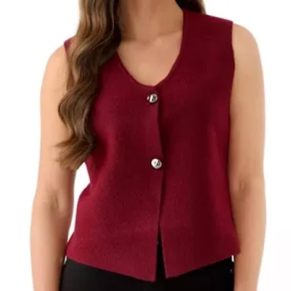 *JASON WU* Deep Burgundy Sleeveless Button Down Coat Vest Jacket Size Medium